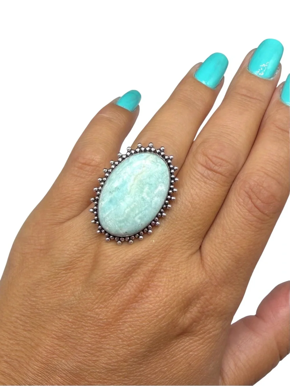Caribbean Calcite Ring Size 9.5 925 Sterling Silver Overlay